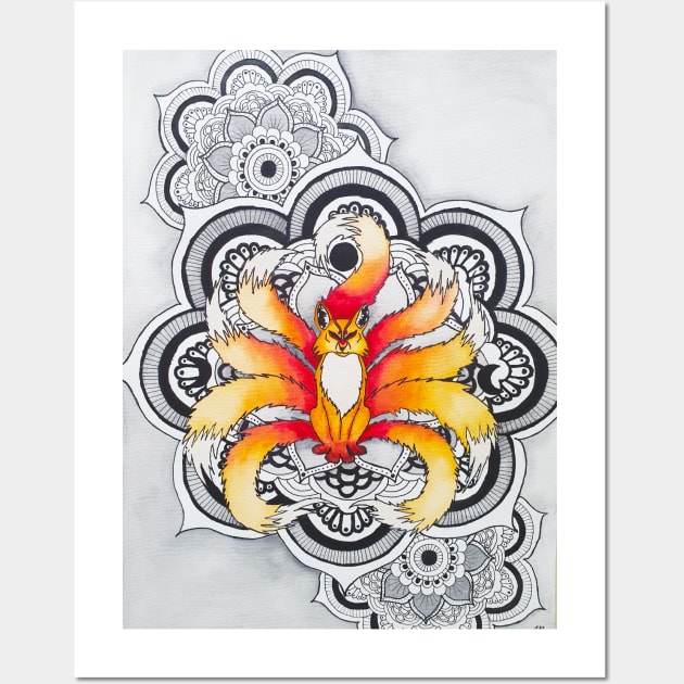 Flaming Kitsune Mandala Wall Art by TG_Art